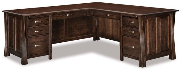 Amish Uplift 8-Drawer L-Desk shown in Sap Cherry with Charwood Stain