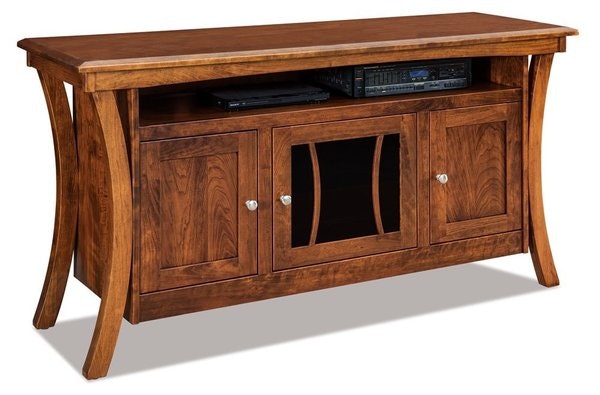 Amish Odyssey 3-Door Media Stand with Opening shown in Sap Cherry with Vintage Antique Stain