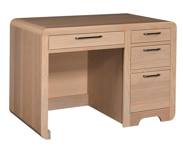 Amish Charleigh Single Pedestal Desk with Optional Hutch Top shown in Plain Sawn White Oak with Latte Finish