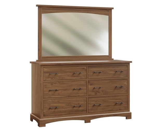 Amish 60 Wide Crestview 6-Drawer Dresser with Optional Mirror shown in Brown Maple with Coco Light Stain