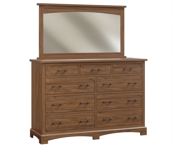 Amish 60 Wide Crestview 9-Drawer Dresser with Optional Mirror shown in Brown Maple with Coco Light Stain
