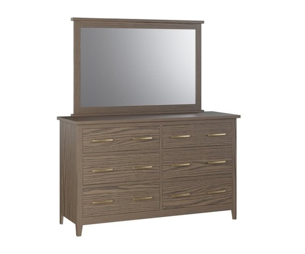 Amish 60 Wide Lakeside 6-Drawer Dresser with Optional Mirror shown in Red Oak with Rustic Pine Stain