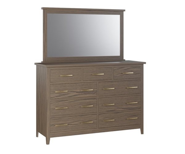 Amish 60 Wide Lakeside 9-Drawer Dresser with Optional Mirror shown in Red Oak with Rustic Pine Stain