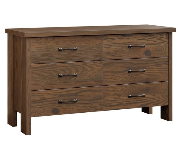 Amish Swenson 6-Drawer Dresser with Optional Mirror shown in Rustic White Oak with River Rock Stain