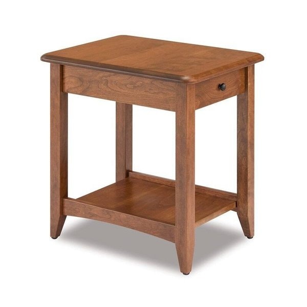 Amish 24 Tall Rustic Brock Open End Table with Drawer shown in Sap Cherry with Seely Stain