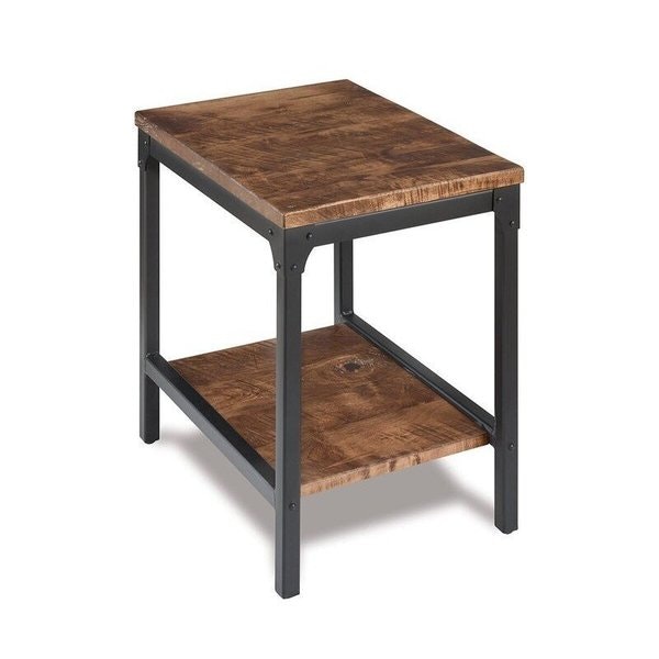 Amish Dutton Steel & Wood End Table with Shelf shown with Rough Sawn Rustic Brown Maple with Almond Stain
