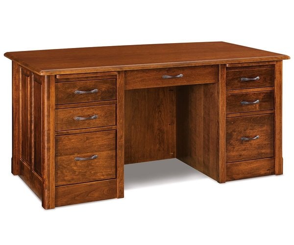 Amish Manifest Double Pedestal 7-Drawer Desk shown in Sap Cherry with Vintage Antique Stain