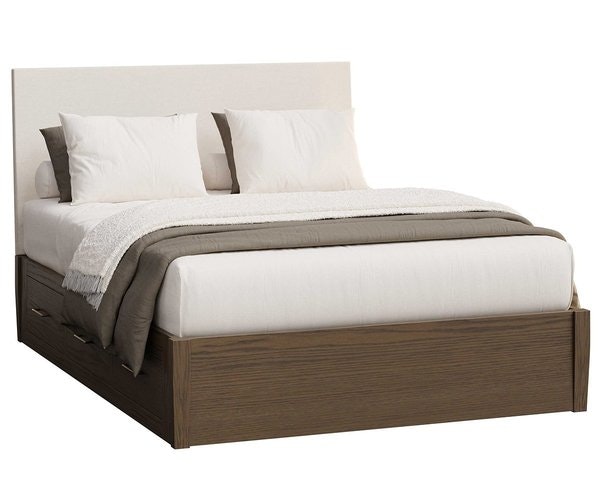 Amish Elara Modern Platform Storage Bed with Upholstered Headboard