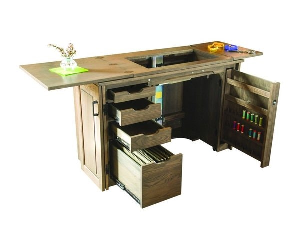 Amish Ester Solid Wood Sewing Cabinet with Lift - Choose Size