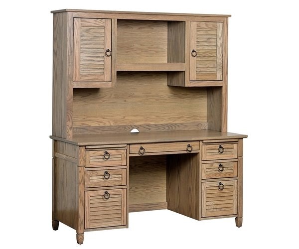 Amish Wooden Coastal Credenza Desk with Optional Hutch Top