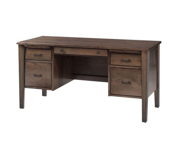 Amish Caliber Credenza Desk with Optional Hutch Shown in Brown Maple with Asbury Stain