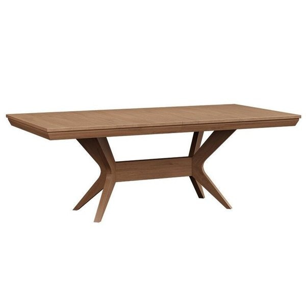 Amish Contemporary Harvest Ridge Trestle Dining Table shown in Brown Maple with Sandstone Stain
