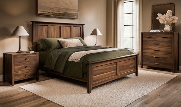 Amish Timberlane Shaker Panel Bed 3-Piece Bedroom Set Includes Bed, 6-Drawer Dresser & One 3-drawer Nightstand