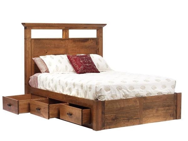 Amish Alex Storage Bed Shown in Rustic Cherry Wood with Seely Finish