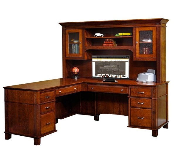 Amish Artisan Reserve Executive L Desk with Hutch Top