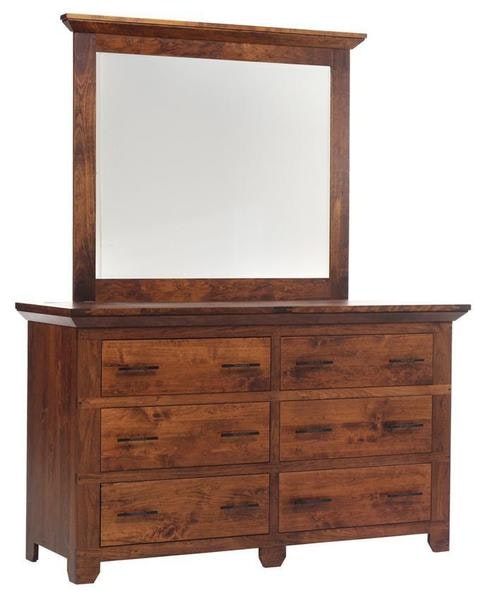 Amish Alex 66 Dresser with 6 Drawers Shown in Rustic Cherry Wood with Michaels Cherry Finish