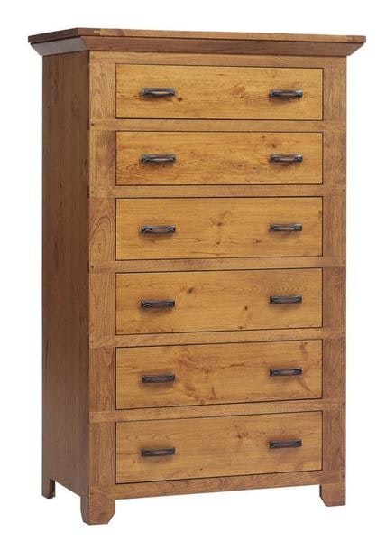 Amish 63 Tall Alex Chest of 6 Drawers Shown in Cherry Wood with Seely Finish