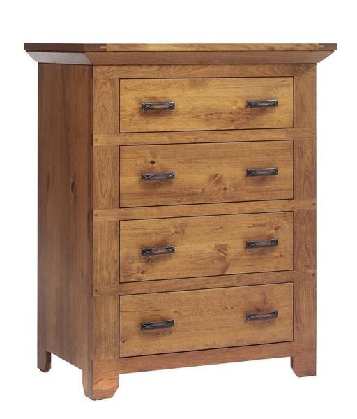 Amish 36 Wide Alex Small Chest of 4 Drawers Shown in Cherry Wood with Seely Finish