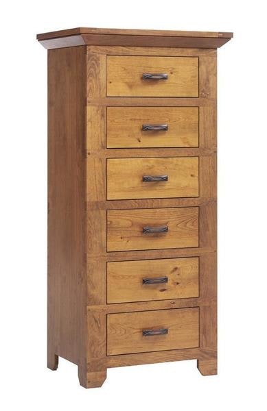Amish 59 Tall Alex Lingerie Chest with 6 Drawers Shown in Rustic Cherry Wood with Seely Finish