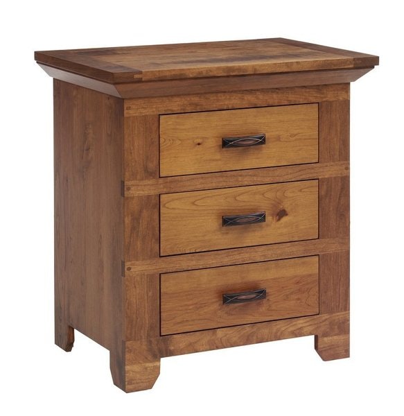 Amish Alex 28 Night Stand with 3 Drawers Shown in Cherry Wood with Seely Finish