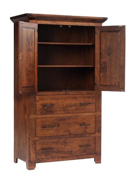 Amish 73 Tall Alex Armoire with 2 Doors and 3 Drawers Shown in Rustic Cherry Wood with Michaels Cherry Finish