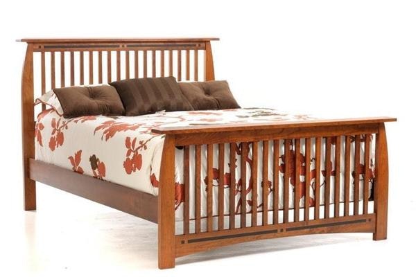 Amish Napa Valley Slat Bed with Ebony Inlays Shown in Rustic Cherry with Michaels Cherry Finish