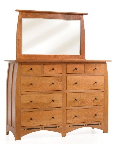 Amish Furniture Napa Valley 50 High Dresser with 10 Drawers and Ebony Inlays Shown in Cherry with Autumn Wheat Finish