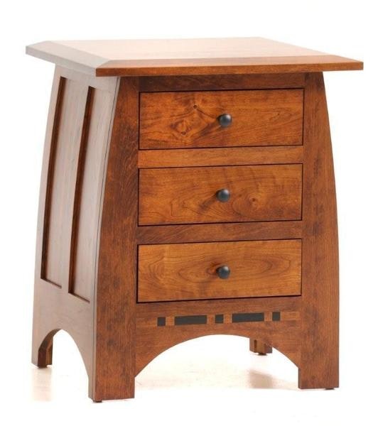 Amish 24 Wide Napa Valley Night Stand with 3 Drawers and Ebony Inlays Shown in Rustic Cherry with Michaels Cherry Finish
