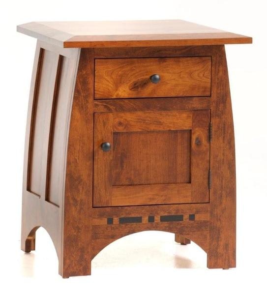 Amish 24 Wide Napa Valley Night Stand with 1 Door, 1 Drawer, and  Black Inlays Shown in Rustic Cherry with Michaels Cherry Finish