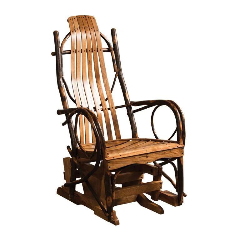 Rustic Hickory Glider Rocker with Ottoman Option | DutchCrafters