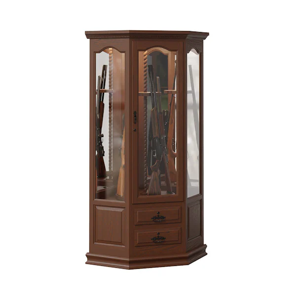 Solid Wood Corner Gun Cabinet with Swivel Gun Rack Carousel from