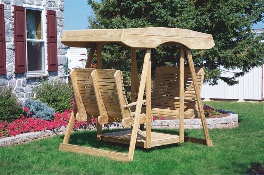 Pine Double Lawn Swing Glider with Canopy from DutchCrafters Amish