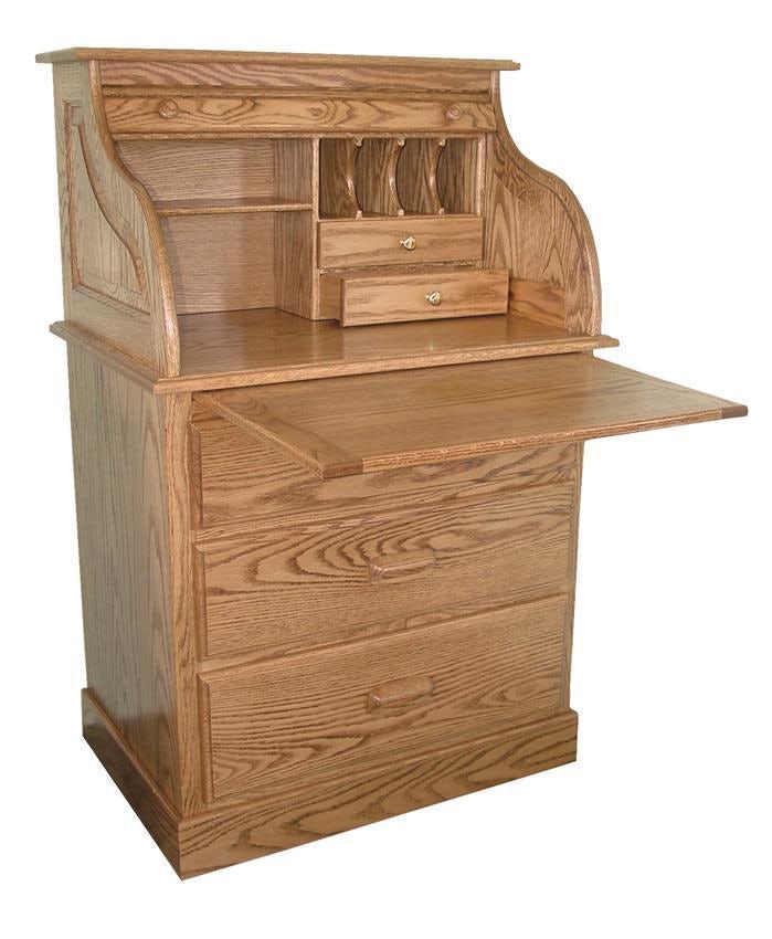 30" Full Pedestal Rolltop Desk with Optional Book Hutch Top