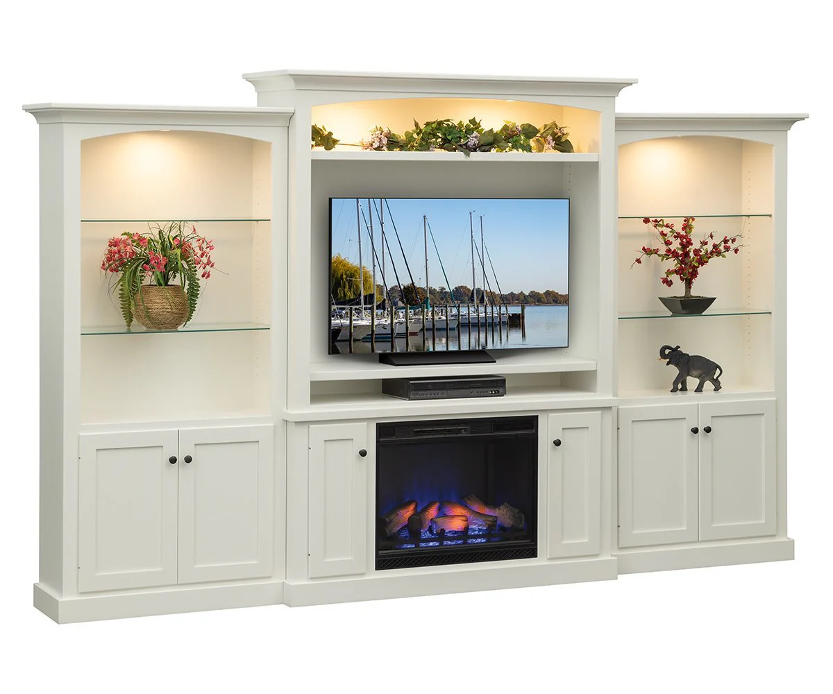 Solid Wood Entertainment Center With Fireplacenull