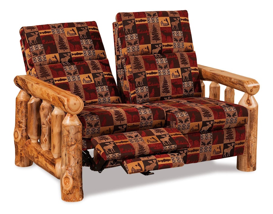 Reclining Log Cabin Loveseat With Plush Cushions DutchCrafters