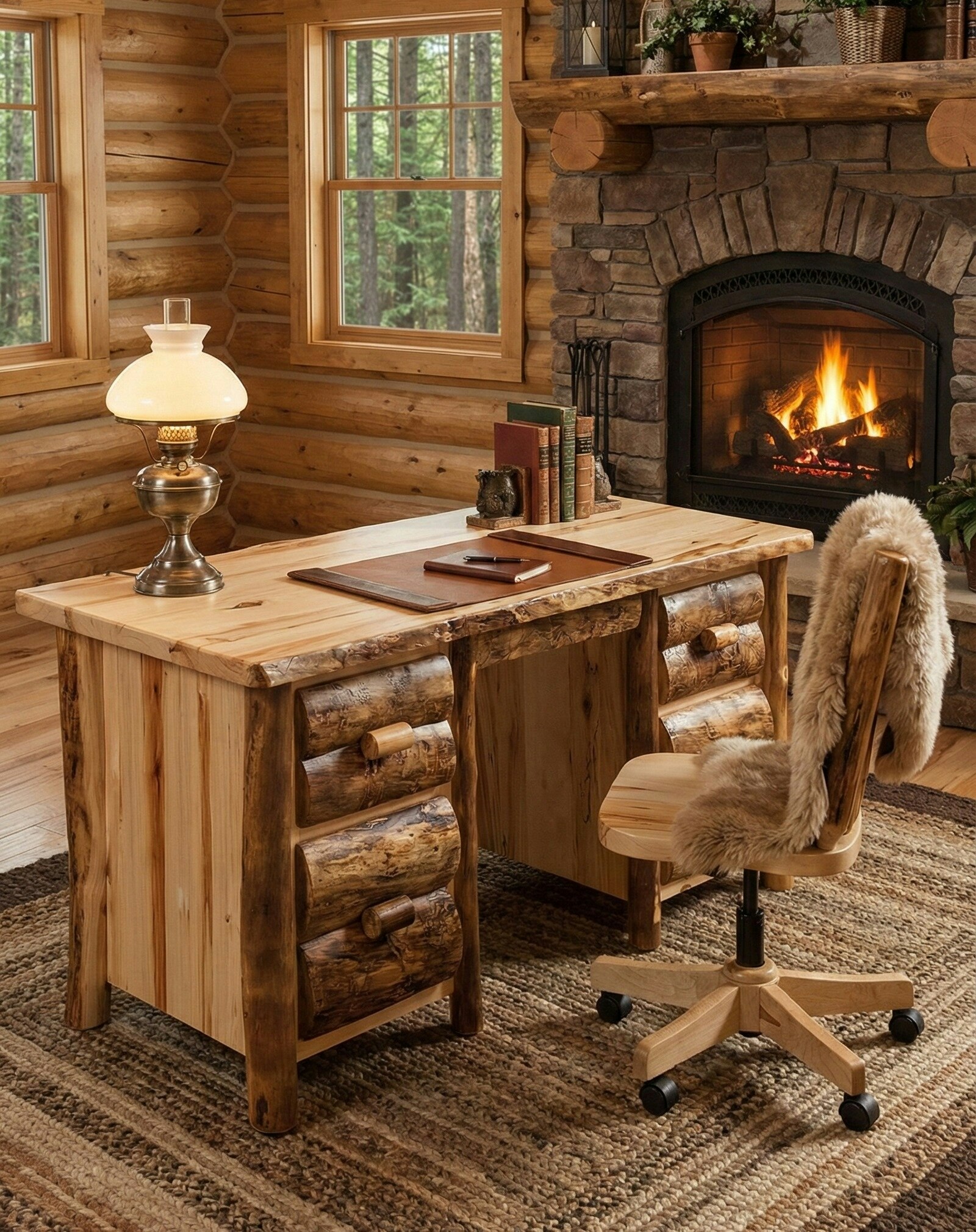 Rustic Log Desk Chair | DutchCrafters Amish Log Furniture