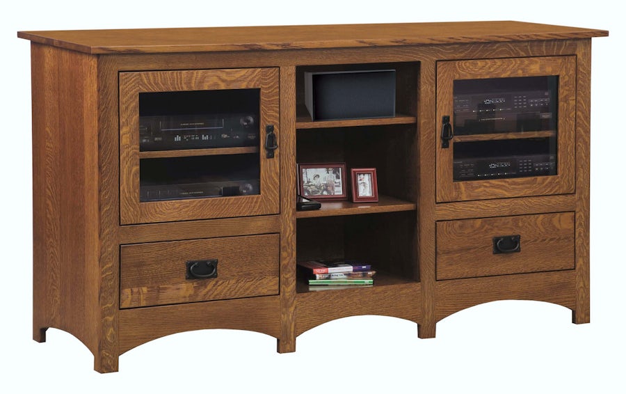 Roanoke TV Stand with Open Center Shelves from DutchCrafters Amish
