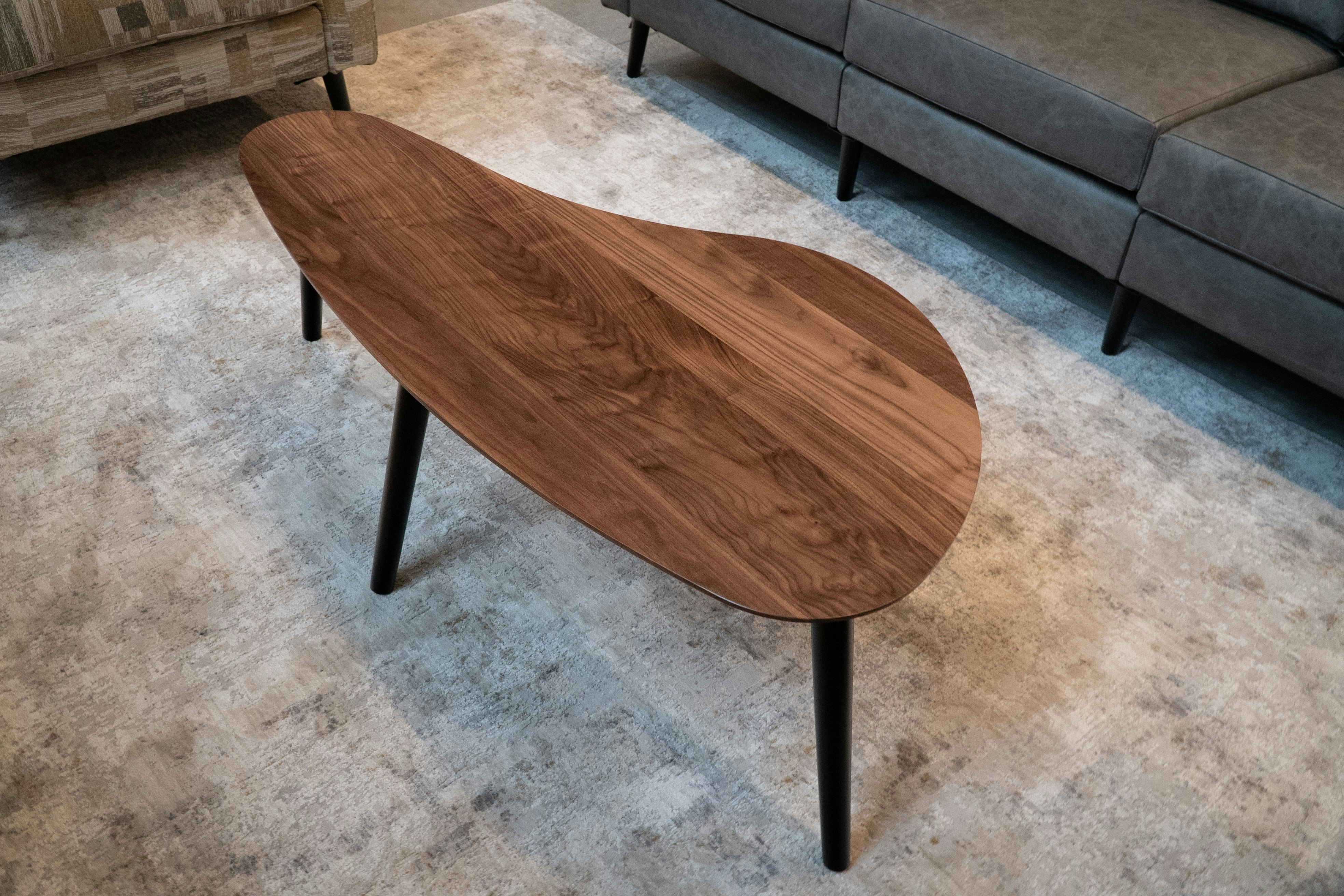 Amish Kidney-Shaped Contemporary Coffee Table | Solid Wood Accent - Amish Wood Mid Century Coffee Table