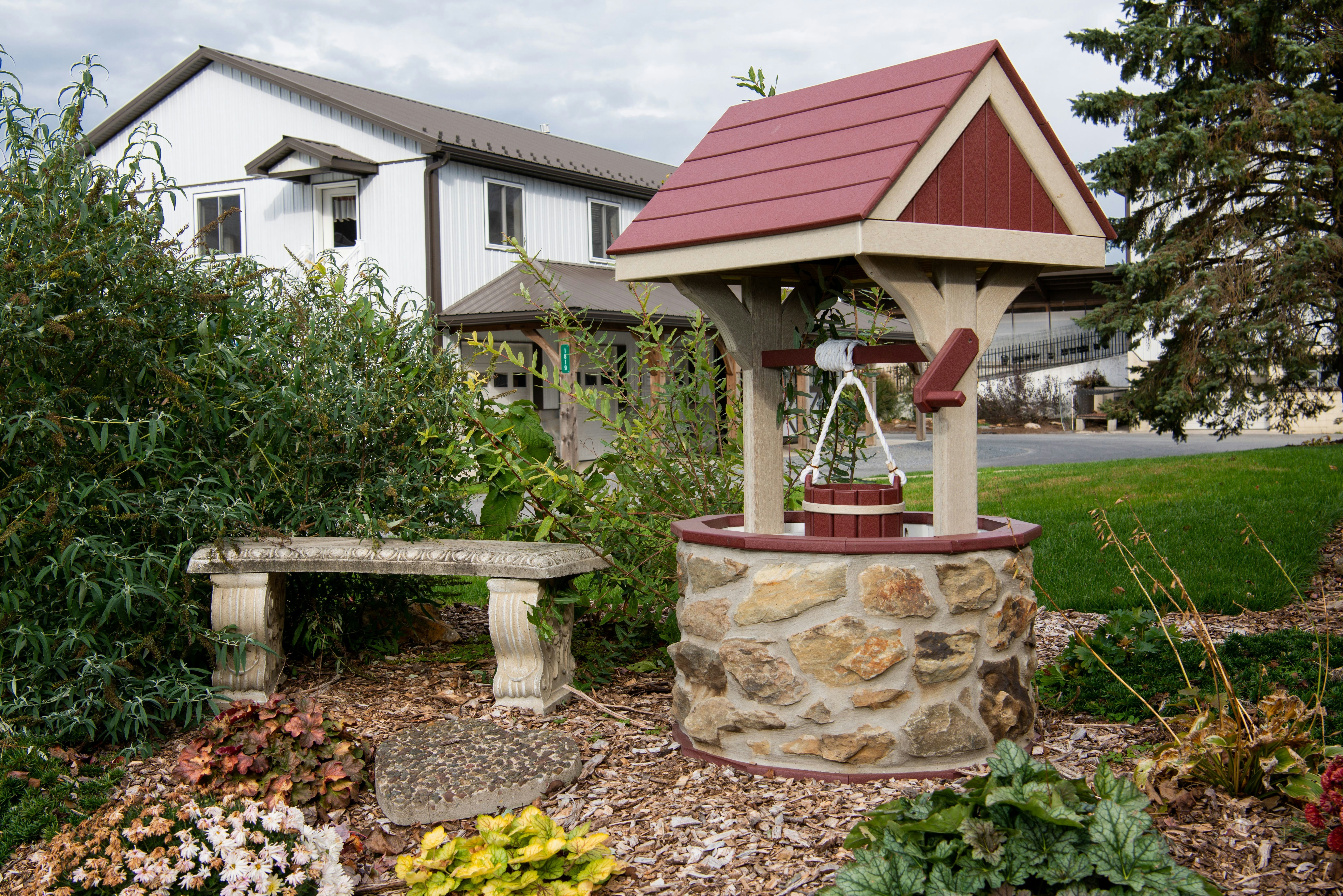 Jumbo Stone Wishing Well with Poly Roof - Handmade Garden Décor