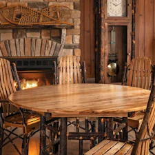 Rustic Hickory Round Dining Table | Amish Made Rustic Hickory