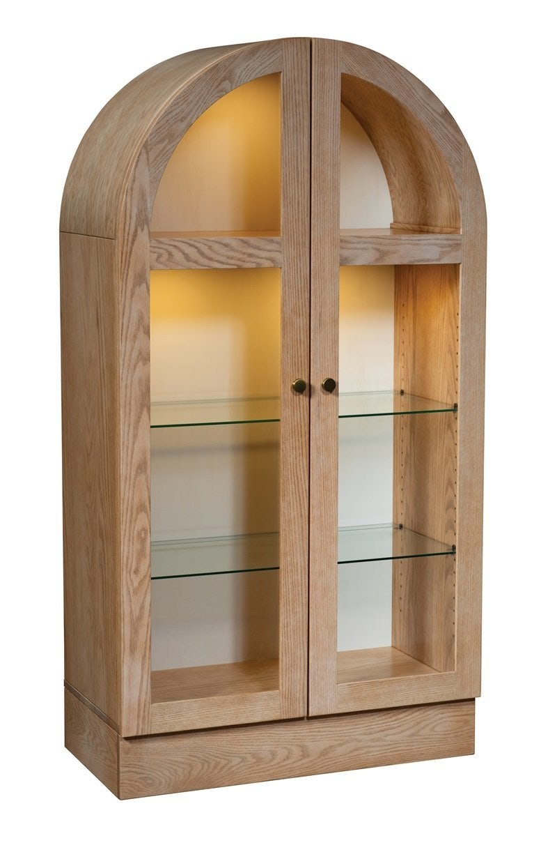 Arched Modern Curio with Glass Doors Amish Made Solid Wood