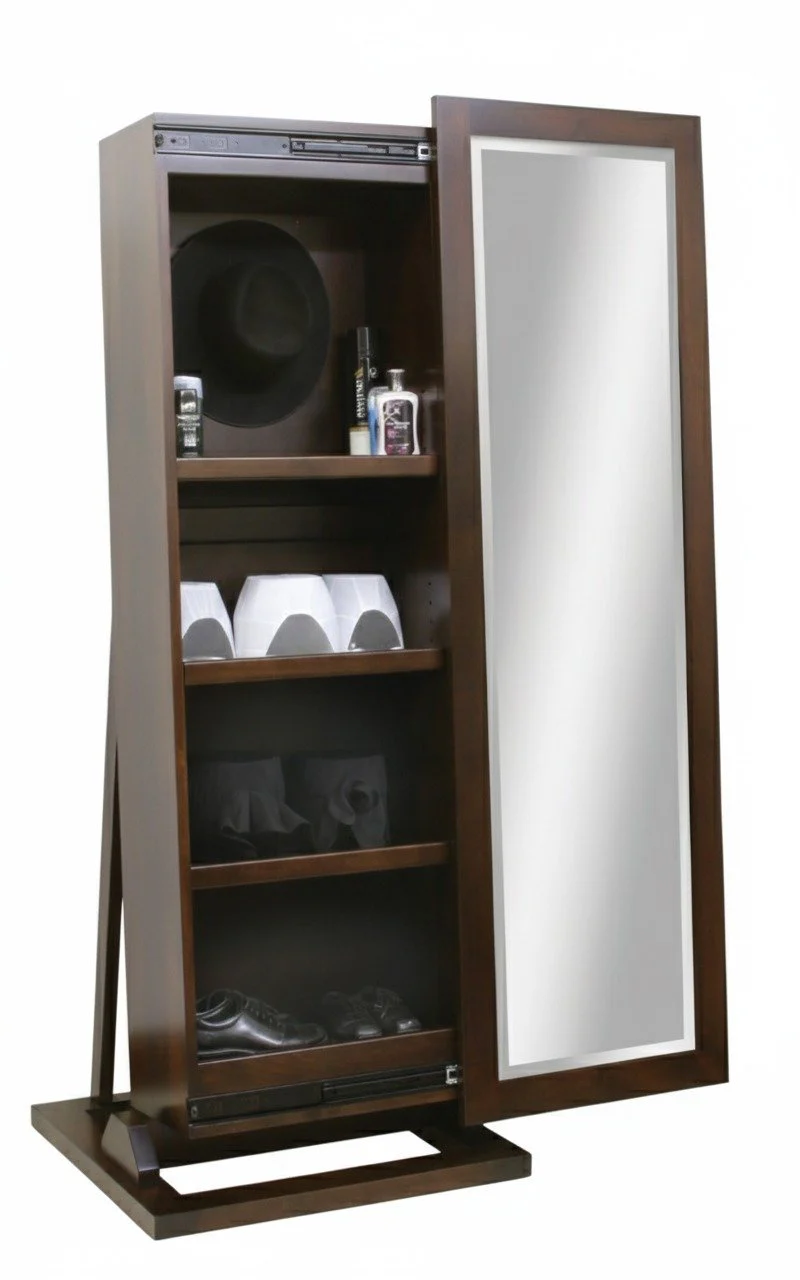 Amish Made Hat and Shoe Storage Cabinet with Sliding Mirror | Solid